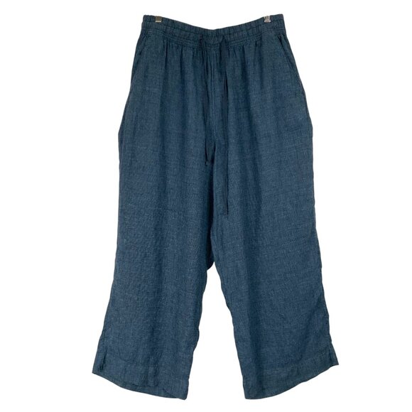 These Martha Stewart Blue Wide Leg Elastic Waist Drawstring Linen Pants in size - Picture 1 of 5